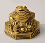 Feng Shui Money Frog. 3 Legged Toad on Bed of Ingots, Coins and Bagua