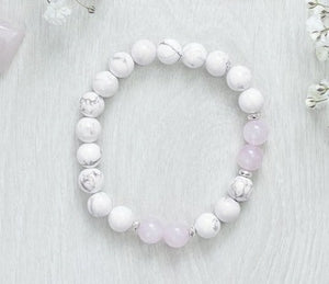 Beautiful, Classy Original Rose Quartz, Howlite Crystal Bracelet